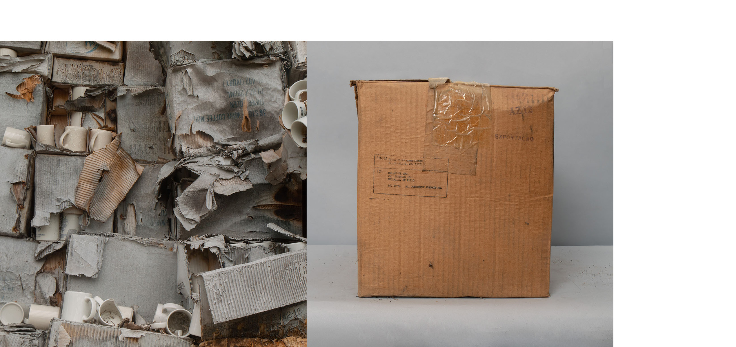 diptych of falling apart boxes