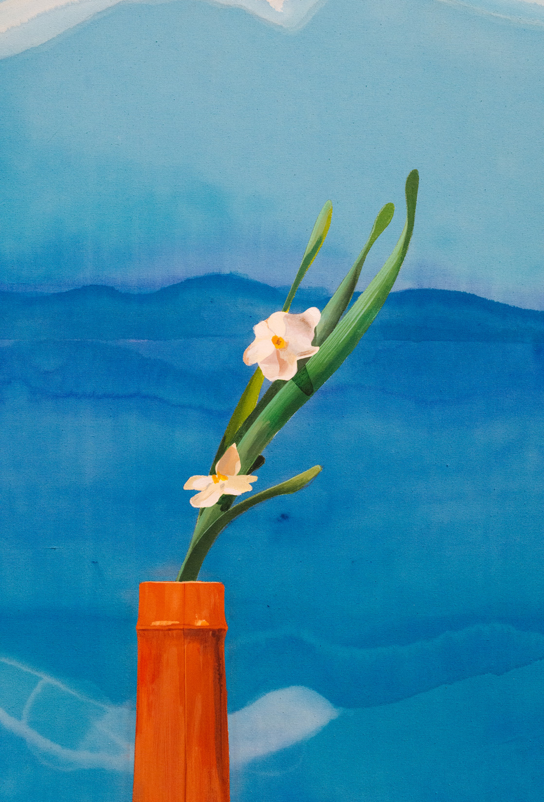 Detail of "Mount Fuji and Flowers," 1972, by David Hockney. CREDIT: Charlie Rubin for The New York Times