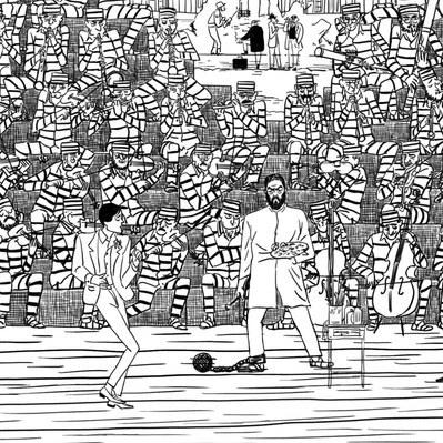 Detail : Javi Aznarez - ALINE - ORCHESTRA
Still frames - "Aline" by Jarvis Cocker -  Music Video Directed by Wes Anderson 
Commission for The French Dispatch - Searchlight Pictures 