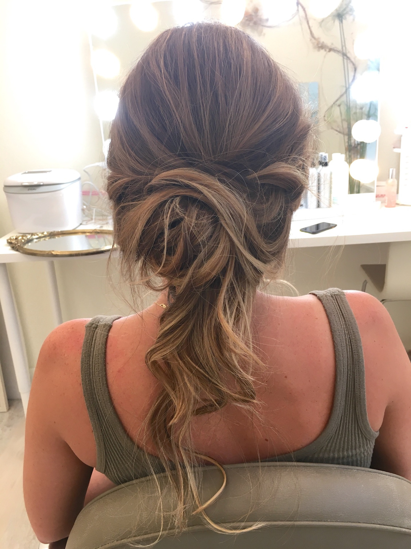 wedding hair updo in process