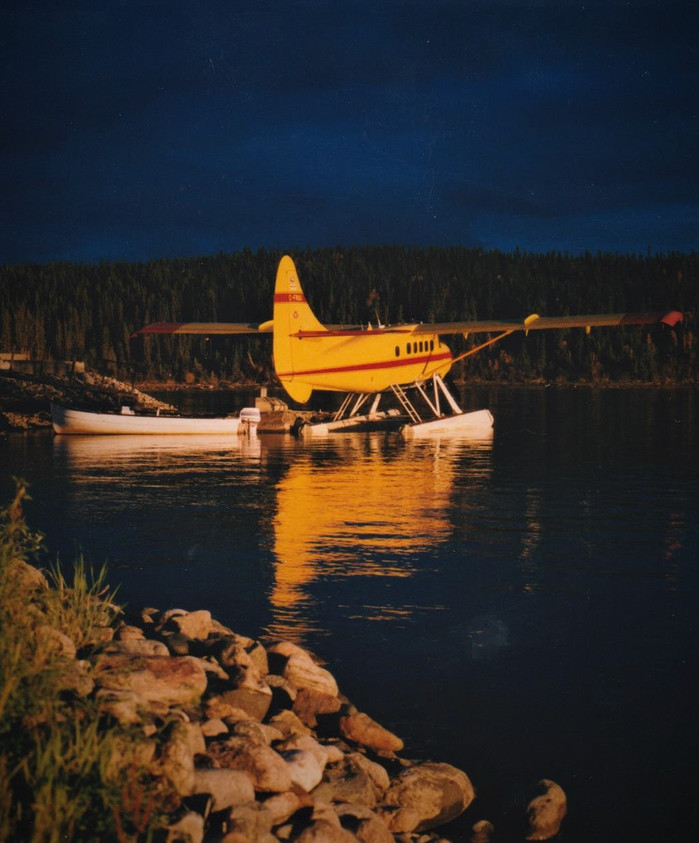 Single engine Beaver float plane. The workhorse of the north. Manitoba Gov&#x27;t Air Service at the 
sea Plane base Thompson, Manitoba. Photographed on a Bronica ETR with Kodak 100 ISO film