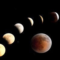 Sequence of shots with a lunar eclipse and the full moon in eclipse. Astrophotography can be challenging as quick as the scene changes