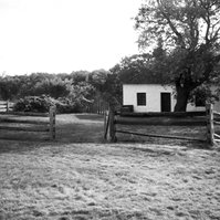 Settler's cabin Lower Fort Gary NHS near Winnipeg, Canada. Bronica ETR with Kodak B&W film