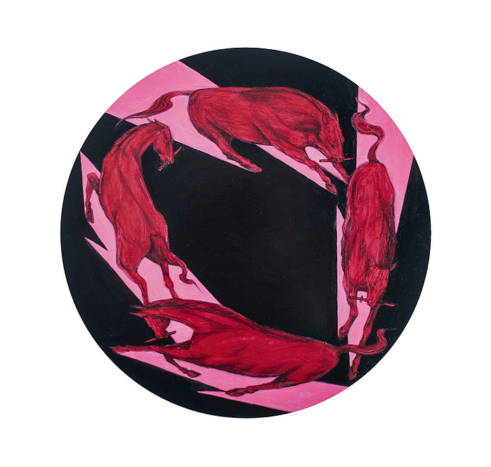 Heat, Acrylic and Ballpoint pen on Plywood, 30x30cm, sold.