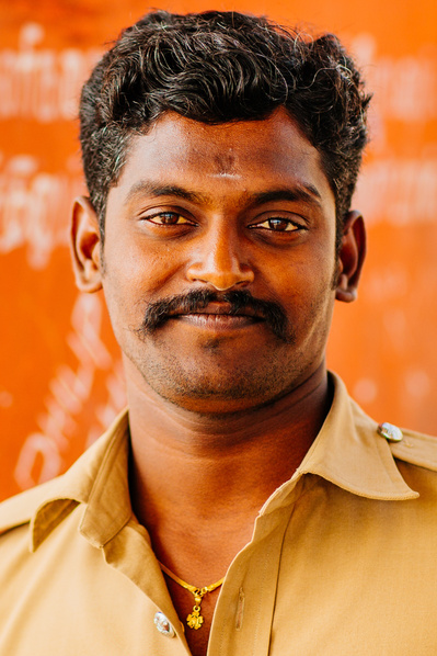 Close up portrait of an Indian police officer 