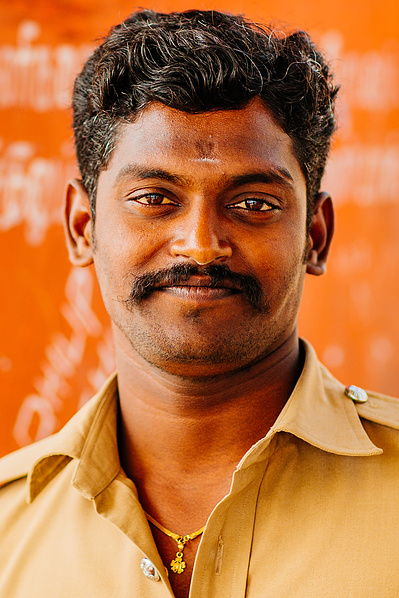 Close up portrait of an Indian police officer 