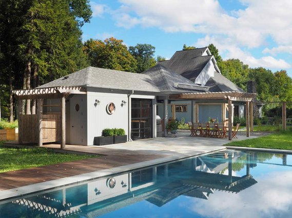 Lock & Go Pool House + Gunite Pool + Outdoor Shower + Chatham NY + Barlis Wedlick Architects + Photographer Adrian Jones
