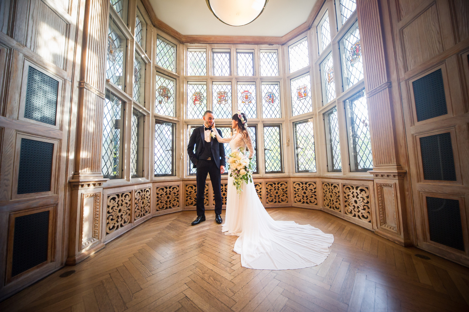 Bride and Groom in library 