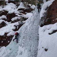 Filming for Coors - Durango Colorado. 
That's me, on the left ice climbing on this branded commercial shoot. 