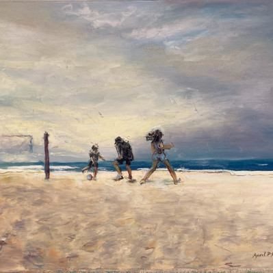 2023 Soccer at Nobby's Beach 
Pastel over Ink