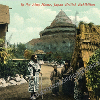 1910 Japan British exhibition postcard Ainu village Valentines 