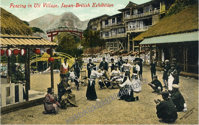 1910 Japan British exhibition  postcard Uji village fencing