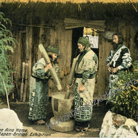 1910 Japan British exhibition postcard Ainu village Valentines 