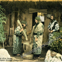 1910 Japan British exhibition postcard Ainu village Valentines 