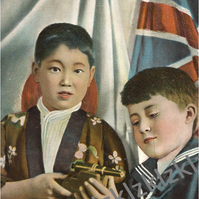 1910 Japan British exhibition postcard "That's how its done" children