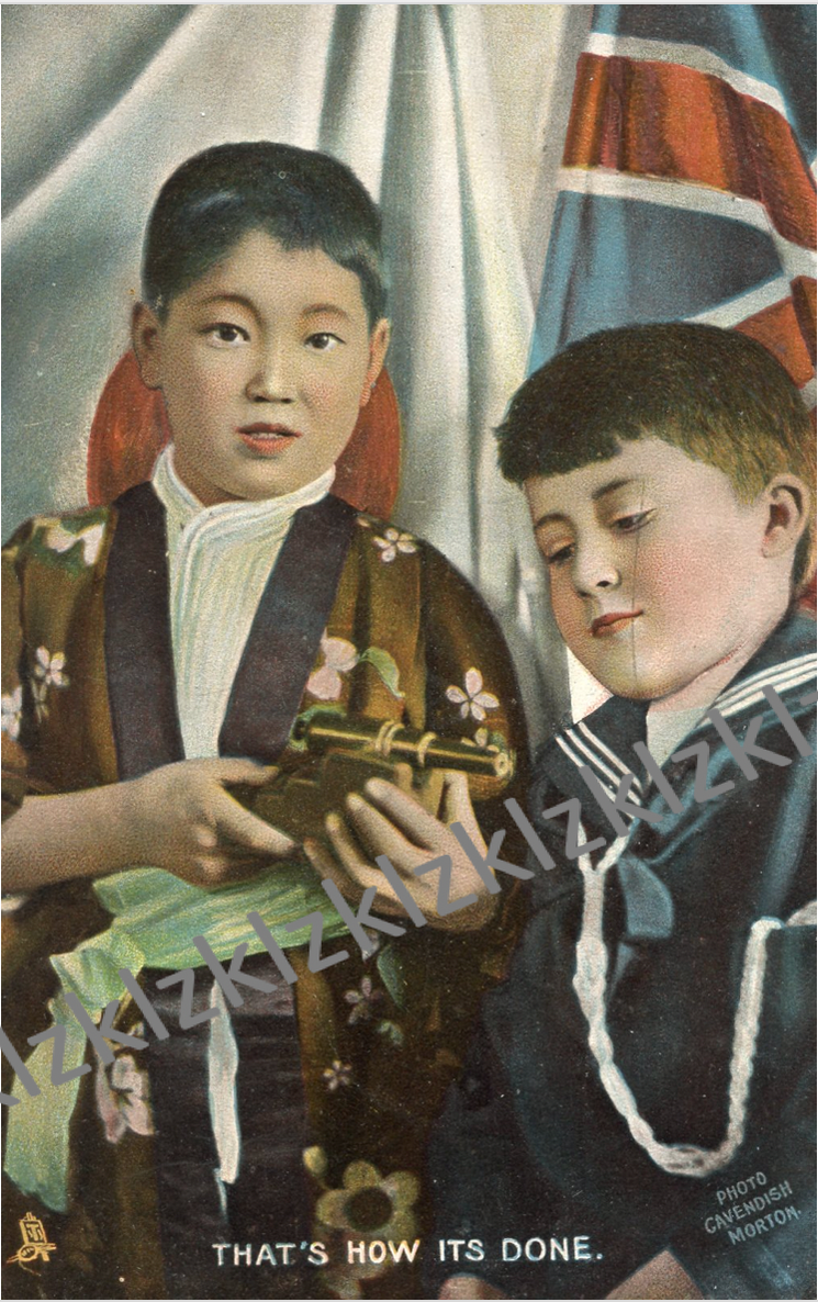 1910 Japan British exhibition postcard "That's how its done" children