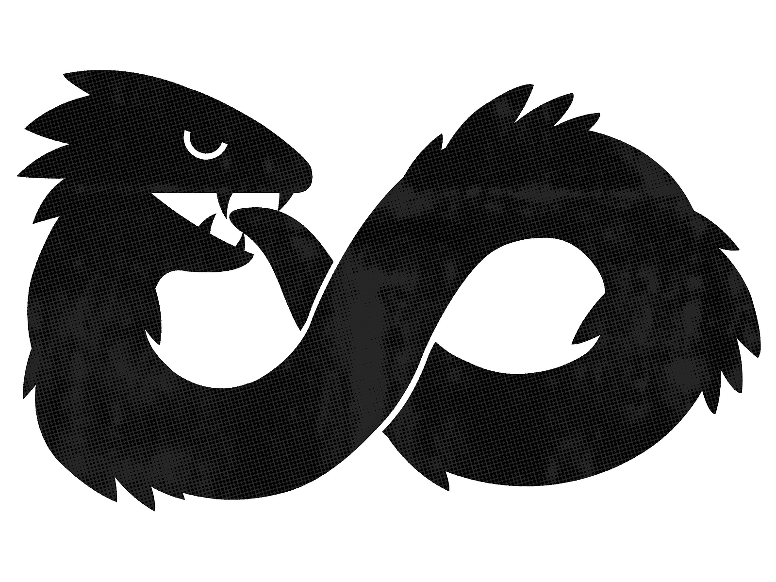 Cartoon depiction of an ancient feathered serpent, Ouroboros, the snake symbol famous for eating and devouring itself by the tail.