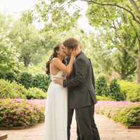 Breathtaking sunset illuminates the love between newlyweds at Dallas Arboretum.