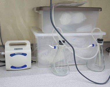 The siphoning system is installed for discarding supernatant from the experimental process. This system is essential for both coral pretreatment and resin seperation.