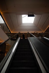 Stairs in low lighting, street photography.