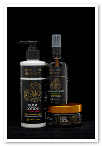 Hemp Hemp Hooray products with a black background.