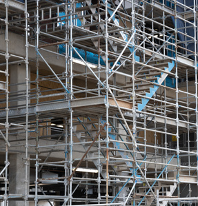 light blue scaffolding and silver scaffolding.