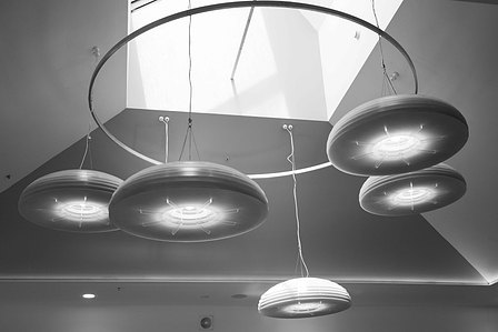 Architecture in Australia, soft lights hanging from roof.