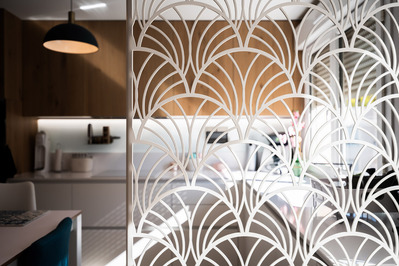 Photographie d'architecture intérieure  cuisine moderne avec claustra artisanal Lyon
Lotfi Dakhli Photographe