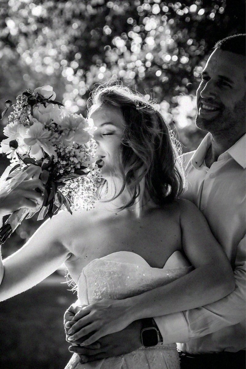 Romantic black-and-white elopement shot