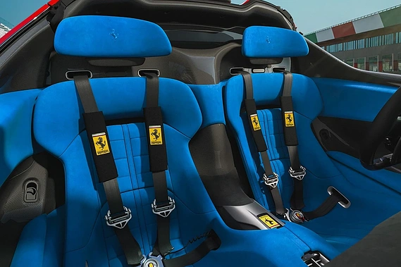 Ferrari Daytona SP3 Red exterior and Blue seats with black Seat belts