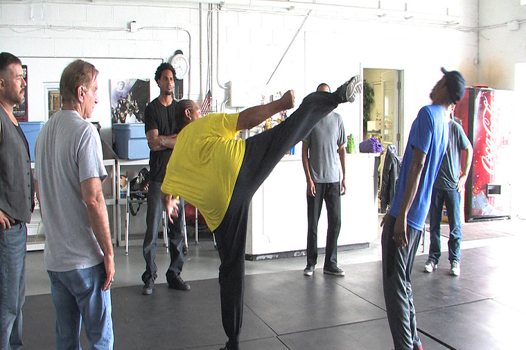 Director and Stunt Choreographer Tom Henry teaching the actors how to do fight scenes for films.