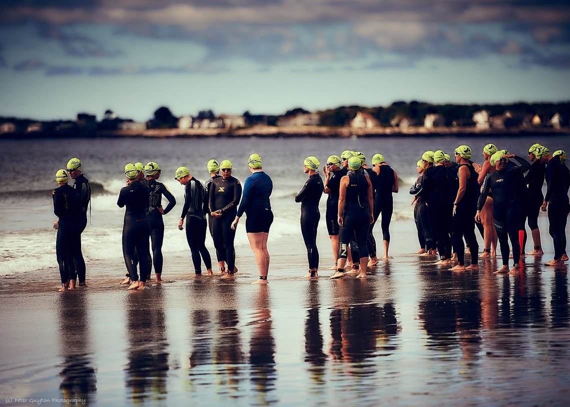 Female triathletes awaiting the start of the Maniac triathlon in Biddeford, ME