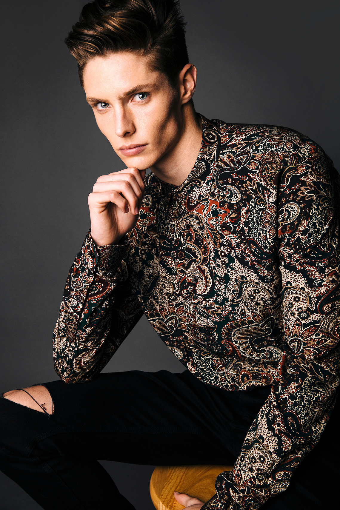 Male Model Headshot in Editorial Fashion Shoot