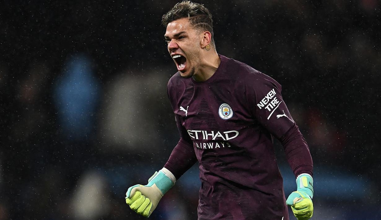 Ederson celebrates a massive result against league leaders Arsenal. 