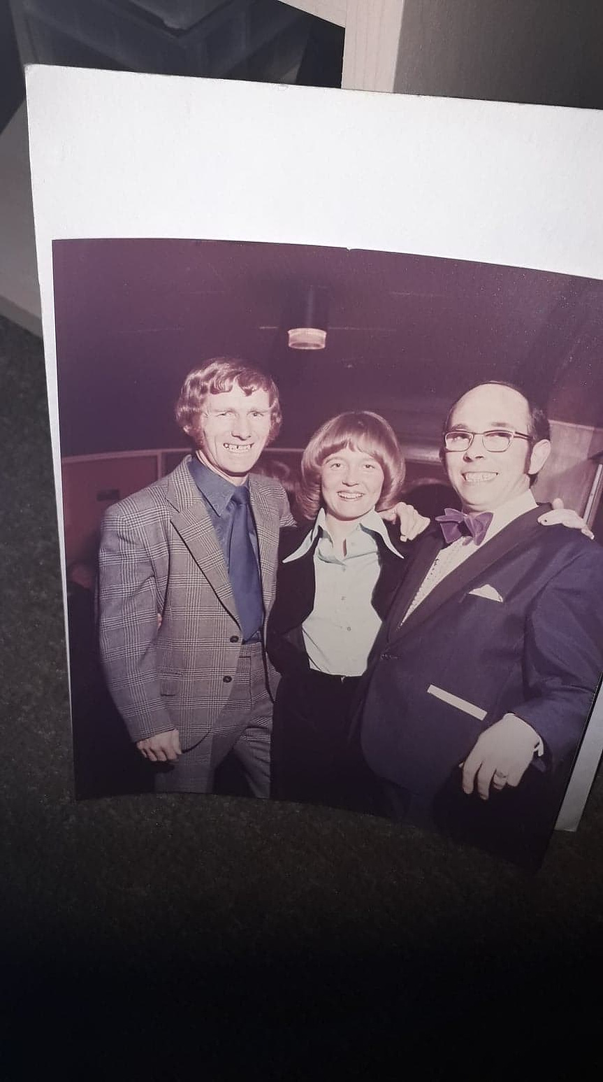 Taken in 1974 and provided by Paul, this photo shows Tony Book, Celia Gartside (Paul's father's secretary who then went to work for Bobby Charlton) and Paul's father.