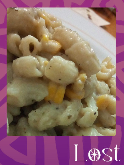 Gallery Image: Text reads: LOST. On a purple border around a close-up image of cooked noodles in many different shapes and sizes.