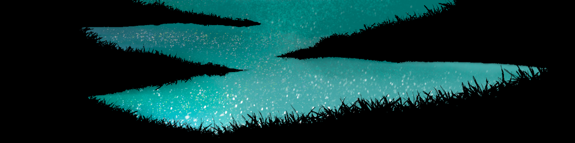 Footer image is a moonlit landscape with the silhouette of grass, and hills bordering a light grean-blue central sparkling clearing.