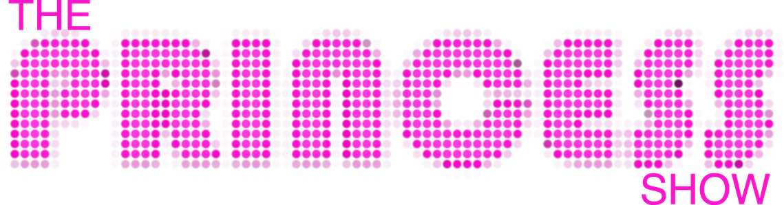 Text reading The Princess Show in block letters comprised of many pink dots.