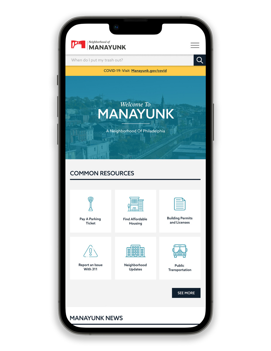 Mockup of Manayunk's landing page on mobile