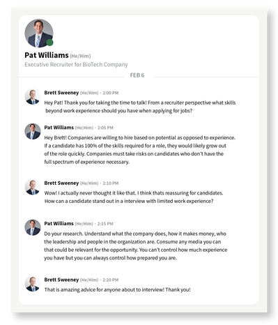 Interview Conducted with an executive recruiter for BioTech company in LinkedIn chat style.