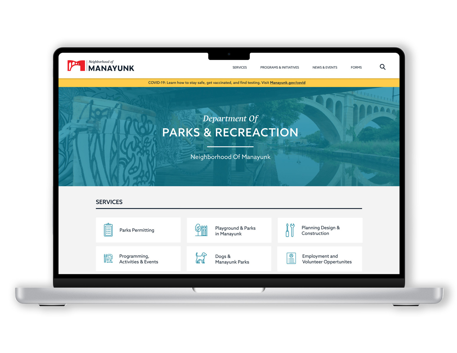 Mockup of Manayunk's Parks and Recreation Page
