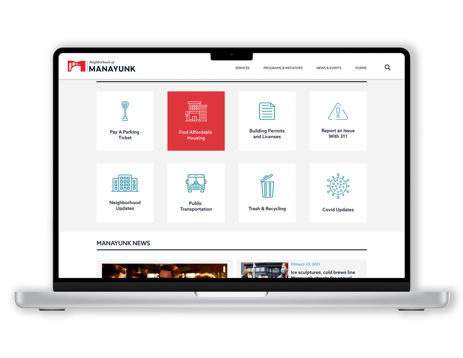 Mockup of Manayunk's Landing page