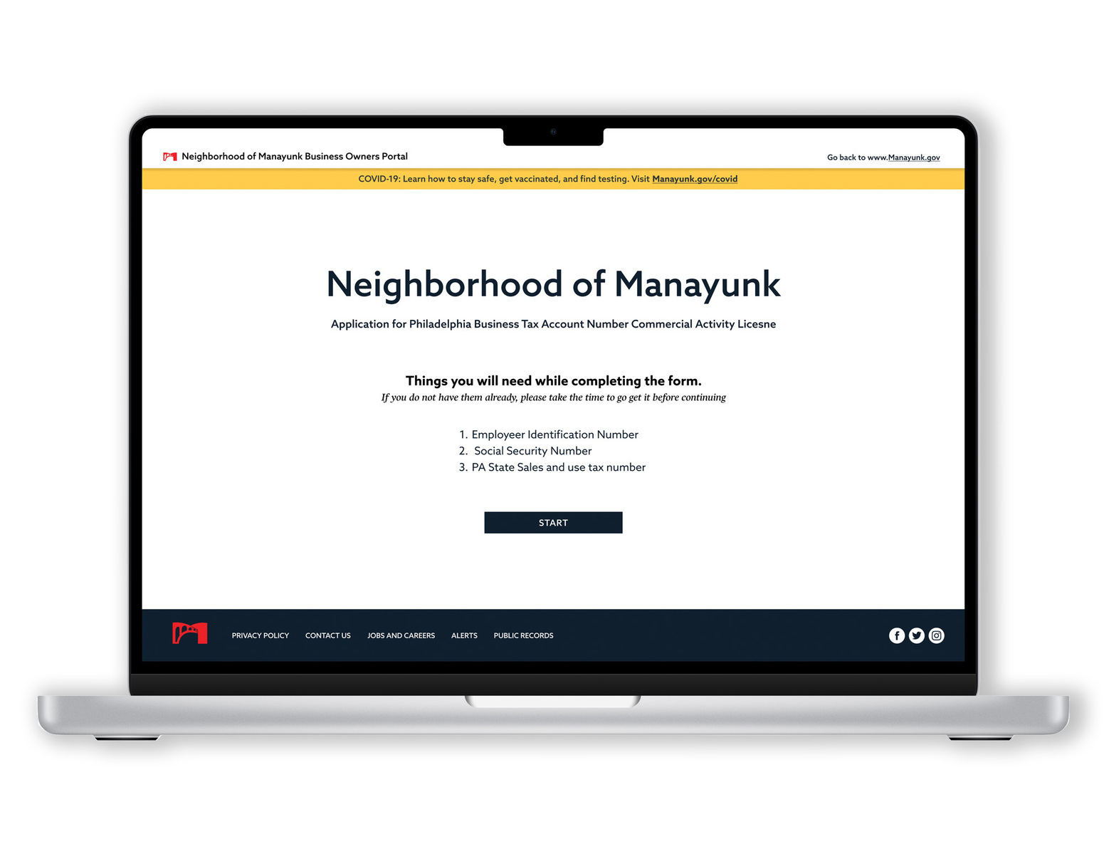Mockup of Manayunk's form and portal page