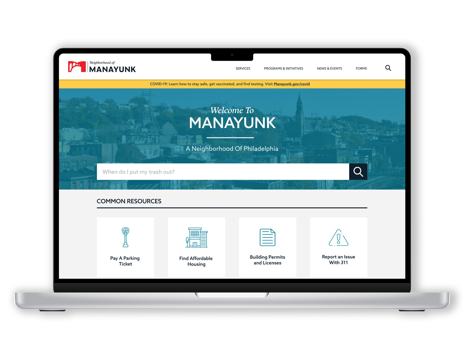 Mockup of Manayunk's Landing page