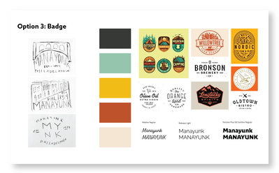 Moodboard, Color Choices and Sketches for a visual direction of Manayunk
