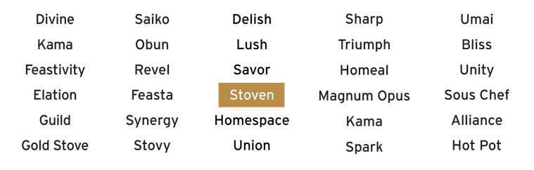 List of names with Stoven highlighted
