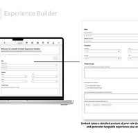Laptop Mockup with Linkedin Embark displayed. Features are pulled out and highlighted in a larger format