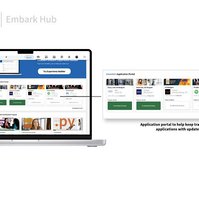 Laptop Mockup with Linkedin Embark displayed. Features are pulled out and highlighted in a larger format