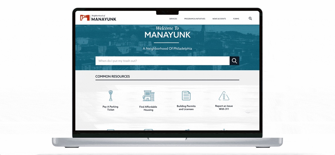 GIF of navigating Manayunk's Landing page