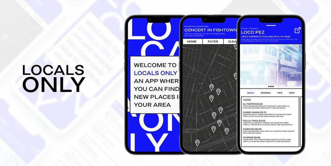 Locals Only Logo with 3 phone mockups